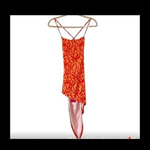 Dolls Kill Women’s Fire Print Asymmetrical Tie Back Mini Dress- Size Medium